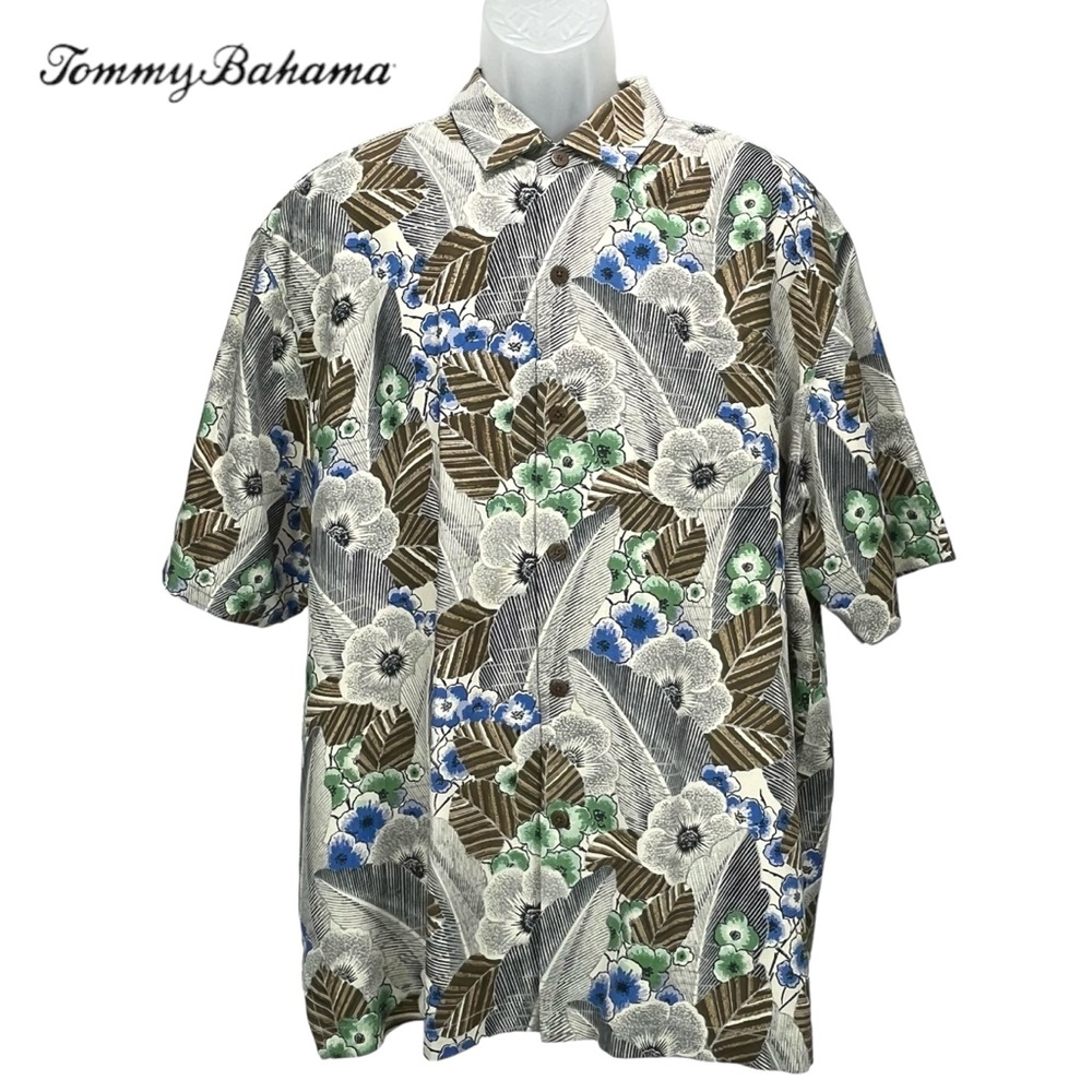 Tommy Bahama Men’s XL 100% Silk Floral Aloha‎ Shirt Short Sleeve
